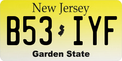 NJ license plate B53IYF