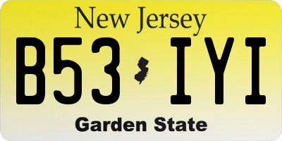 NJ license plate B53IYI