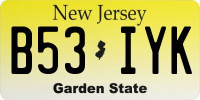 NJ license plate B53IYK
