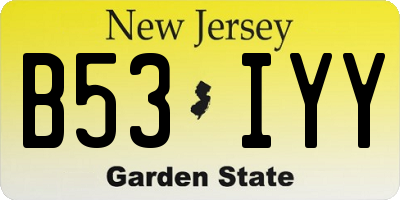 NJ license plate B53IYY