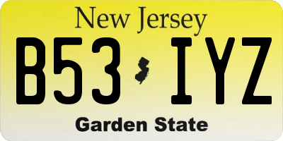 NJ license plate B53IYZ