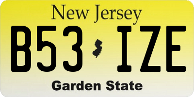 NJ license plate B53IZE