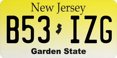 NJ license plate B53IZG