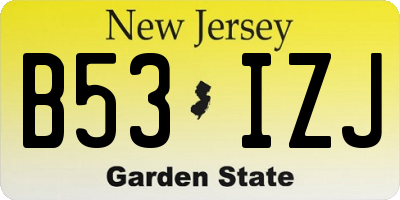 NJ license plate B53IZJ