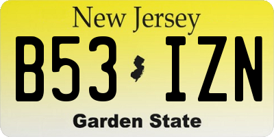 NJ license plate B53IZN