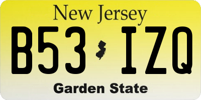 NJ license plate B53IZQ