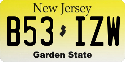 NJ license plate B53IZW