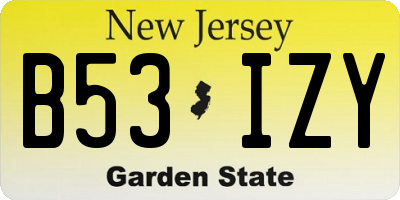 NJ license plate B53IZY