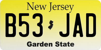 NJ license plate B53JAD