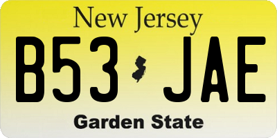 NJ license plate B53JAE
