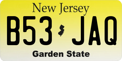 NJ license plate B53JAQ