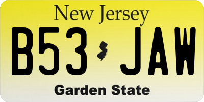 NJ license plate B53JAW