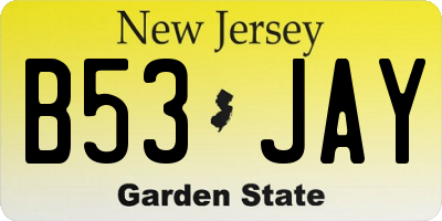 NJ license plate B53JAY