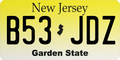 NJ license plate B53JDZ