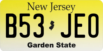 NJ license plate B53JEO
