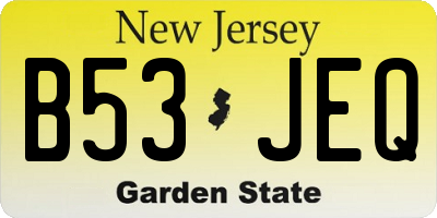NJ license plate B53JEQ