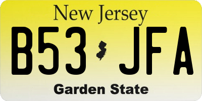 NJ license plate B53JFA