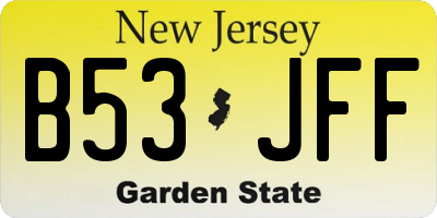 NJ license plate B53JFF