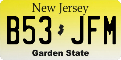 NJ license plate B53JFM