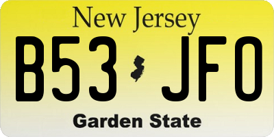 NJ license plate B53JFO