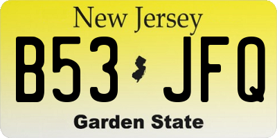 NJ license plate B53JFQ