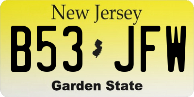 NJ license plate B53JFW