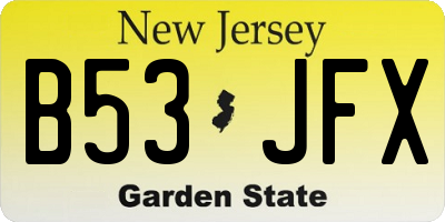 NJ license plate B53JFX