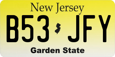 NJ license plate B53JFY