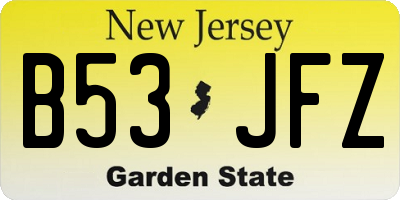 NJ license plate B53JFZ