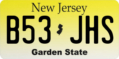 NJ license plate B53JHS