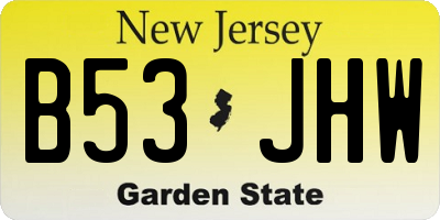 NJ license plate B53JHW