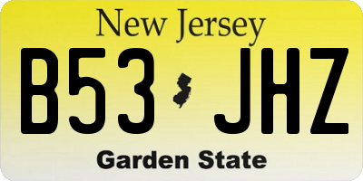 NJ license plate B53JHZ