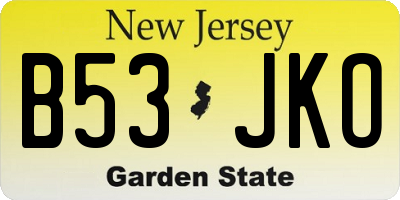 NJ license plate B53JKO