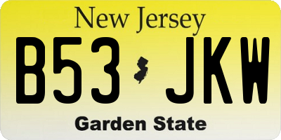 NJ license plate B53JKW