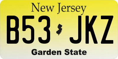 NJ license plate B53JKZ
