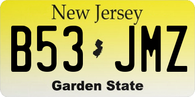 NJ license plate B53JMZ