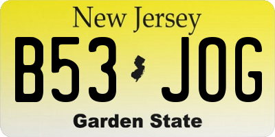 NJ license plate B53JOG