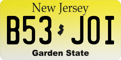 NJ license plate B53JOI