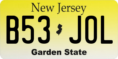 NJ license plate B53JOL