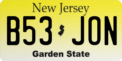NJ license plate B53JON