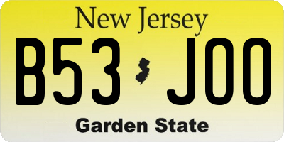 NJ license plate B53JOO