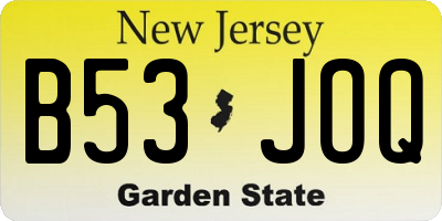 NJ license plate B53JOQ