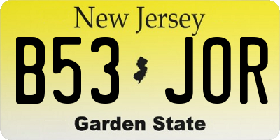 NJ license plate B53JOR