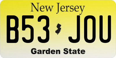 NJ license plate B53JOU