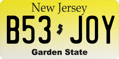 NJ license plate B53JOY