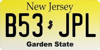 NJ license plate B53JPL