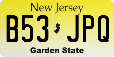 NJ license plate B53JPQ