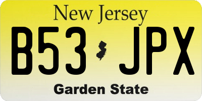 NJ license plate B53JPX