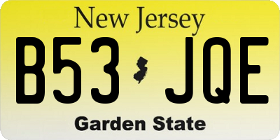 NJ license plate B53JQE