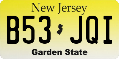 NJ license plate B53JQI